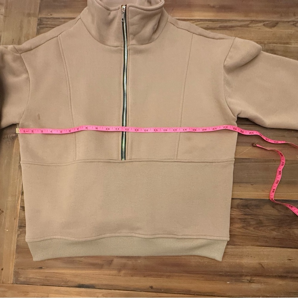 Women’s Tan Quarter-Zip Pullover Sweatshirt Size Large - Picture 7 of 10